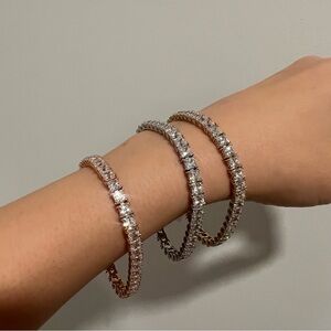 NEW Diamonique Sterling Silver Princess Cuts Tennis Bracelet